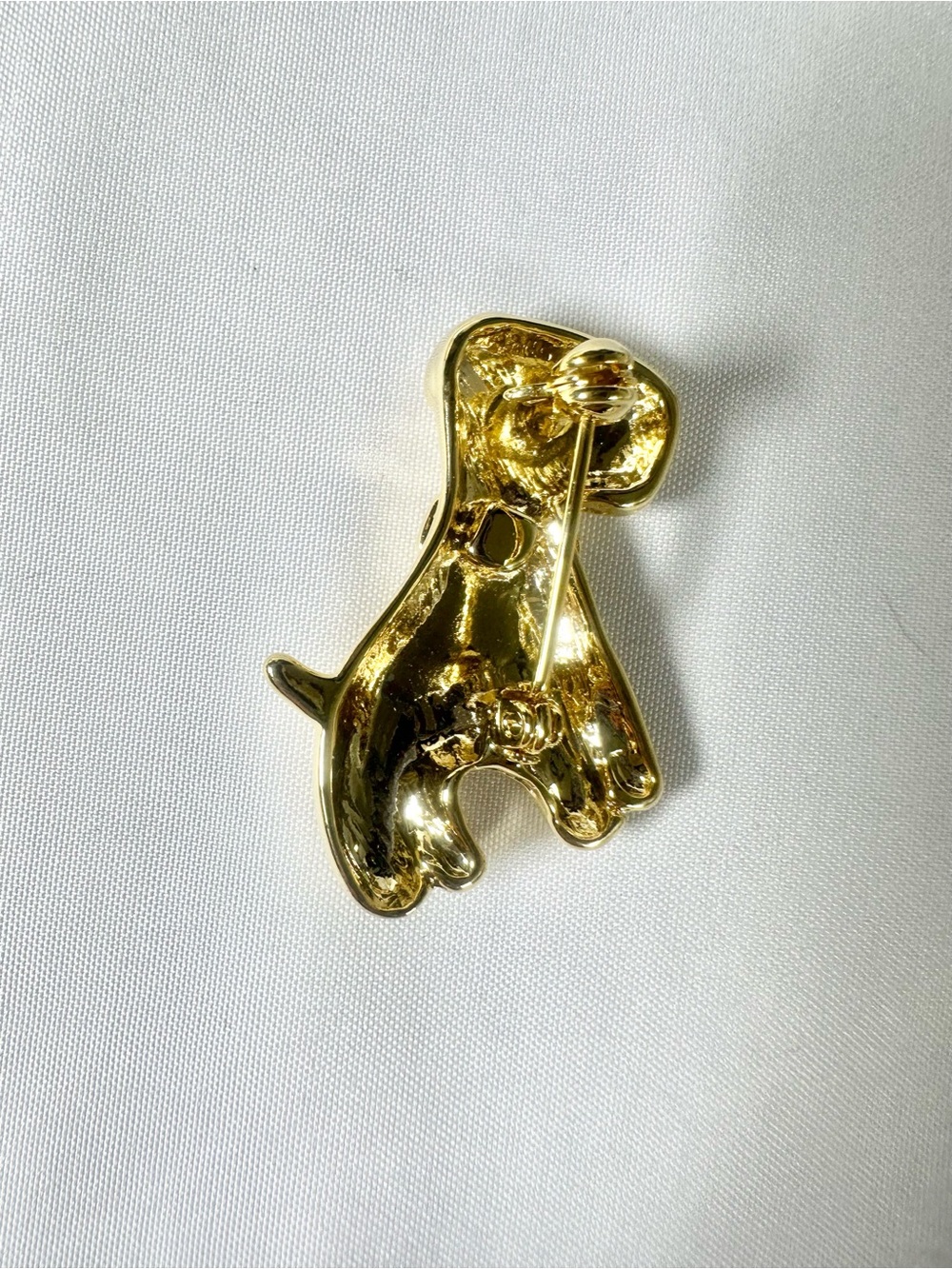 Vintage Gold-Plated Dog Brooch Pin with Bow - Designer Style - Picture 2 of 3